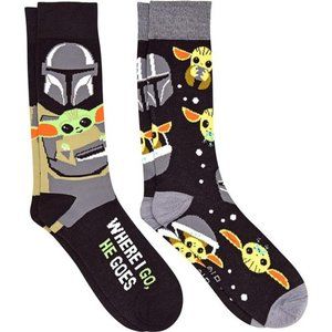 STAR WARS Baby Yoda and Mando Where I Go He Goes Men's Crew Socks 2 Pair Pack